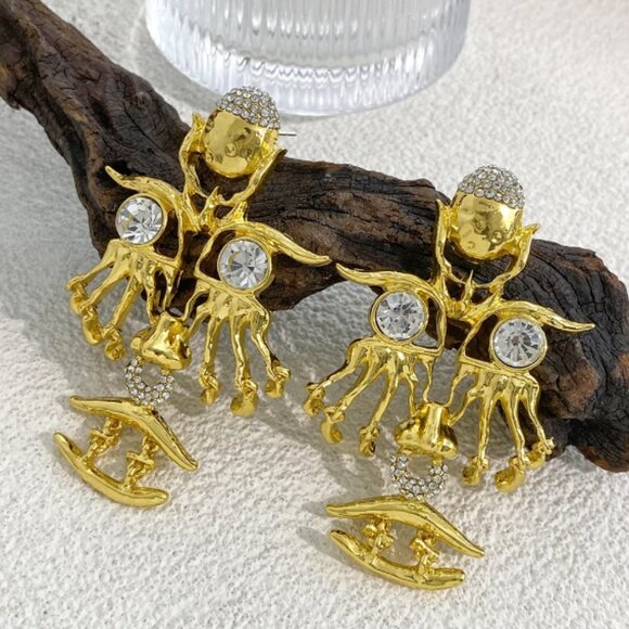 Schiaparelli Surrealist Inspired Large Statement Earrings Gold Designer … - Picture 6 of 13